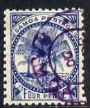 Samoa 1886-1900 Palm Trees 4d deep blue used with violet cancel SG 61a, stamps on , stamps on  stamps on samoa 1886-1900 palm trees 4d deep blue used with violet cancel sg 61a
