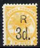 Samoa 1894-1900 Surcharged 3d on 2d orange-yellow mtd mint SG 79