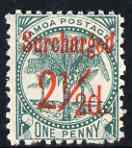 Samoa 1898-99 Surcharged 2.5d on 1d bluish-green mtd mint SG 84, stamps on , stamps on  stamps on samoa 1898-99 surcharged 2.5d on 1d bluish-green mtd mint sg 84