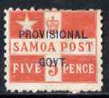 Samoa 1899-1900 Provisional Govt 5d vermilion mtd mint SG 94, stamps on 