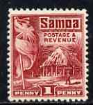 Samoa 1921 Native Hut 1d lake P14 x 14.5 mtd mint SG 150, stamps on 