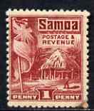 Samoa 1921 Native Hut 1d lake P14 x 13.5 mtd mint SG 154, stamps on 