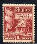 Samoa 1921 Native Hut 1d lake P14 x 13.5 mtd mint SG 154, stamps on , stamps on  stamps on samoa 1921 native hut 1d lake p14 x 13.5 mtd mint sg 154