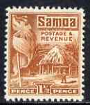 Samoa 1921 Native Hut 1.5d chestnut P14 x 13.5 mtd mint SG 155, stamps on , stamps on  stamps on samoa 1921 native hut 1.5d chestnut p14 x 13.5 mtd mint sg 155