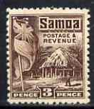 Samoa 1921 Native Hut 3d sepia P14 x 13.5 mtd mint SG 158, stamps on 