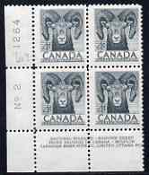 Canada 1953 Wildlife Week 4c Bighorn corner plate No.2 block of 4 unmounted mint, SG 449, stamps on 