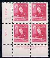 Canada 1951 Prime Ministers 4c MacKenzie King corner plate No.1 block of 4 unmounted mint, SG 435, stamps on , stamps on  stamps on , stamps on  stamps on scots, stamps on  stamps on scotland