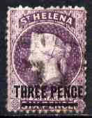St Helena 1864-73 QV Crown CC P12.5 3d dull violet (thick bar) used SG11, stamps on , stamps on  qv , stamps on 