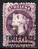 St Helena 1864-73 QV Crown CC P12.5 3d dull violet (thick bar) used SG11, stamps on , stamps on  stamps on , stamps on  stamps on  qv , stamps on  stamps on 