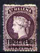 St Helena 1864-73 QV Crown CC P12.5 3d dull violet (thick bar) mounted mint (part og) SG11, stamps on , stamps on  stamps on , stamps on  stamps on  qv , stamps on  stamps on 