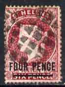 St Helena 1864-73 QV Crown CC P14 x 12.5 4d carmine fine used with cork cancel SG24, stamps on , stamps on  qv , stamps on 