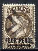 St Helena 1884-94 QV Crown CA 4d brown (16.5mm) fine used with cork cancel SG43, stamps on , stamps on  qv , stamps on 