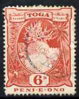 Tonga 1897 Coral 6d used wmk upright SG47, stamps on , stamps on  stamps on tonga 1897 coral 6d used wmk upright sg47