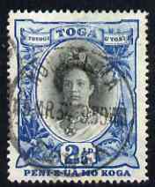 Tonga 1920 Queen Salote 2.5d black & blue used SG58, stamps on , stamps on  stamps on tonga 1920 queen salote 2.5d black & blue used sg58