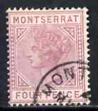 Montserrat 1884-85 QV 4d mauve CA fine cds used SG12, stamps on , stamps on  stamps on , stamps on  stamps on  qv , stamps on  stamps on 