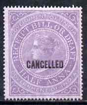 India 1860 QV Receipt Bill or Draft 1/2a lilac opt'd CANCELLED slightly disturbed gum (Revenue), stamps on , stamps on  stamps on , stamps on  stamps on  qv , stamps on  stamps on revenues