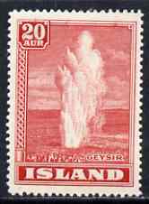 Iceland 1938-47 Great Geyser 20a lightly mounted SG 227, stamps on , stamps on  stamps on iceland 1938-47 great geyser 20a lightly mounted sg 227
