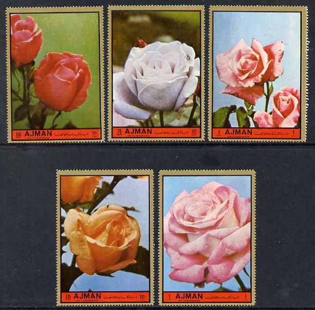 Ajman 1972 Roses #7 perf set of 5 unmounted mint, Mi 2089-93, stamps on , stamps on  stamps on flowers    roses