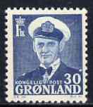 Greenland 1950-60 King Frederik 30o blue mtd mint SG31, stamps on , stamps on  stamps on greenland 1950-60 king frederik 30o blue mtd mint sg31