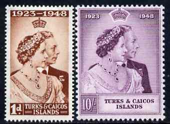 Turks & Caicos Islands 1948 KG6 Royal Silver Wedding set of 2 unmounted mint SG 208-9, stamps on royalty, stamps on silver wedding, stamps on  kg6 , stamps on 