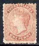 Turks Islands 1867 QV 1d rose no wmk unused (no gum) SG 1, stamps on , stamps on  qv , stamps on 