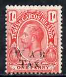 Turks & Caicos Islands 1919 KG5 War Tax 1d with opt doubled (kiss print) mtd mint NOT SG 150a, stamps on , stamps on  kg5 , stamps on 