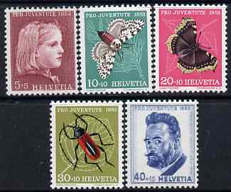 Switzerland 1953 Pro Juventute Insects set of 5 unmounted mint SG J147-51, stamps on insects