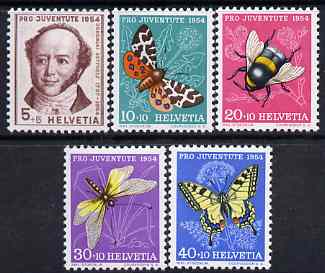 Switzerland 1954 Pro Juventute Insects set of 5 unmounted mint SG J152-56, stamps on insects