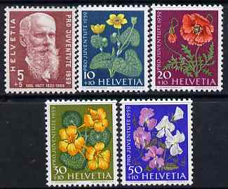 Switzerland 1959 Pro Juventute Flowers set of 5 unmounted mint SG J177-81, stamps on 