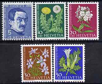 Switzerland 1960 Pro Juventute Flowers set of 5 unmounted mint SG J182-86, stamps on , stamps on  stamps on switzerland 1960 pro juventute flowers set of 5 unmounted mint sg j182-86