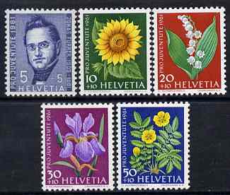 Switzerland 1961 Pro Juventute Flowers set of 5 unmounted mint SG J187-91, stamps on , stamps on  stamps on switzerland 1961 pro juventute flowers set of 5 unmounted mint sg j187-91