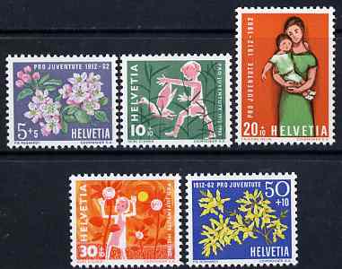 Switzerland 1962 Pro Juventute Anniversary set of 5 unmounted mint SG J192-96, stamps on , stamps on  stamps on switzerland 1962 pro juventute anniversary set of 5 unmounted mint sg j192-96