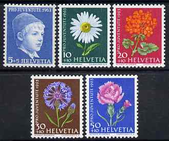 Switzerland 1963 Pro Juventute Flowers set of 5 unmounted mint SG J197-201, stamps on , stamps on  stamps on switzerland 1963 pro juventute flowers set of 5 unmounted mint sg j197-201