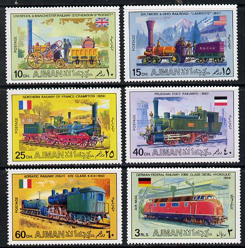 Ajman 1971 Locomotives perf set of 6 unmounted mint, Mi 1197-1201 , stamps on , stamps on  stamps on railways