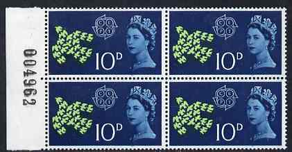 Great Britain 1961 CEPT 10d marginal block of 4 with a downward shift of blue resulting in Crown having white tips, one stamp mtd SG 628var, stamps on 