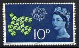 Great Britain 1961 CEPT 10d single with a shift to left of blue resulting in Crown & Neck edged in white, used SG 628var, stamps on 