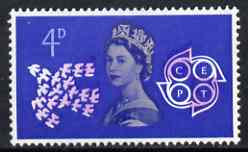 Great Britain 1961 CEPT 4d two singles with an upward & downward shift of pink affecting the Dove and Symbol, both unmounted mint SG 627var, stamps on 