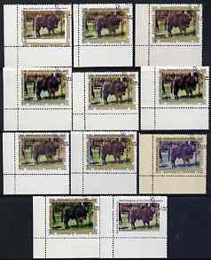 Equatorial Guinea 1976 USA Bicentenary 200k (Bufallo) seln of 11 cto proofs with colours nissing or misplaced, stamps on 