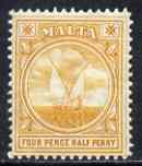 Malta 1904-14 4.5d orange MCA mtd mint SG58, stamps on xxx