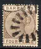 Barbados 1882-86 QV 4d brown Crown CA fine used SG 98/9