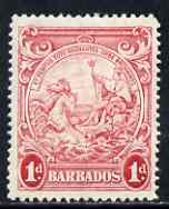 Barbados 1938-47 Badge of Colony 1d scarlet P14 mtd mint SG 249a, stamps on 