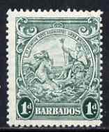 Barbados 1938-47 Badge of Colony 1d blue-green P13.5 x 13 mtd mint SG 249b, stamps on 