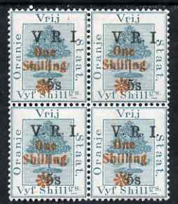Orange River Colony 1902 Surcharged 1s on 5s green block of 4 mtd mint (2 stamps unmounted mint) SG 138, stamps on 