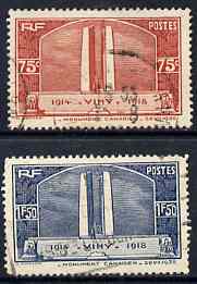 France 1936 Canadian War Memorial set of 2 used SG 549-50, stamps on , stamps on  stamps on france 1936 canadian war memorial set of 2 used sg 549-50