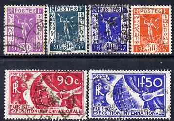 France 1936 Paris International Exhibition set of 6 used SG 555-60, stamps on , stamps on  stamps on france 1936 paris international exhibition set of 6 used sg 555-60