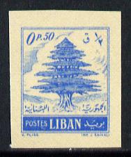 Lebanon 1953 Cedar Tree 0p50 imperf single printed on the gummed side, as SG 464*