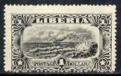 Liberia 1918 Coast View $1 perf colour trial in black with gum but centred rather low unmounted mint, as SG 359, stamps on , stamps on  stamps on liberia 1918 coast view $1 perf colour trial in black with gum but centred rather low unmounted mint, stamps on  stamps on  as sg 359