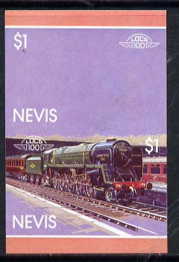 Nevis 1983 Locomotives #1 (Leaders of the World) Evening Star $1 unmounted mint se-tenant imperf progressive proof pair in magenta, yellow & blue (SG 134a), stamps on railways