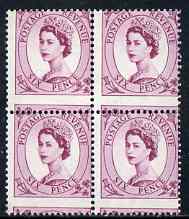 Great Britain 1958-65 Wilding Crowns 6d block of 4 with horiz & vert perfs misplaced (2 stamps creased) unmounted mint, stamps on , stamps on  stamps on great britain 1958-65 wilding crowns 6d block of 4 with horiz & vert perfs misplaced (2 stamps creased) unmounted mint