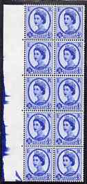 Great Britain 1958-65 Wilding Crowns 4d marginal arrow block of 10 with superb ink spill in margin, unmounted mint, stamps on 